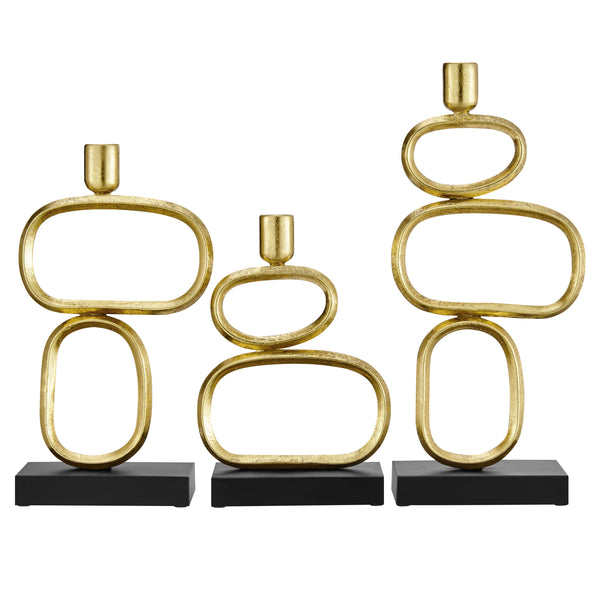Danya B Eduardo Midcentury Modern Geometric Sculpted Gold And Black Candlestick Candle Holders - Set Of 3