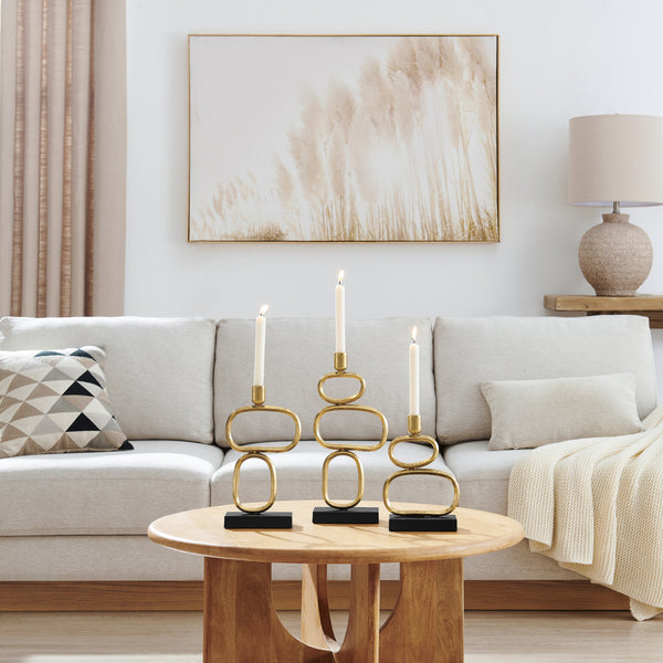 Danya B Eduardo Midcentury Modern Geometric Sculpted Gold And Black Candlestick Candle Holders - Set Of 3