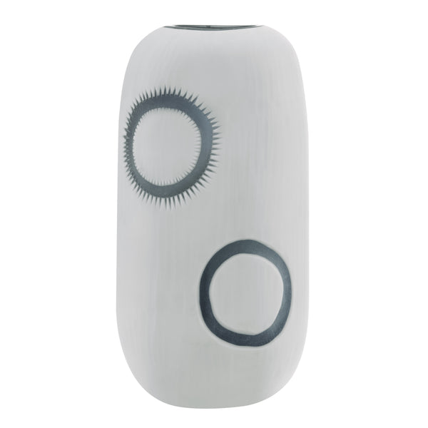 Danya B Elara Cylindrical Contemporary Matte White And Navy Oval Opening Glass Tabletop Vase