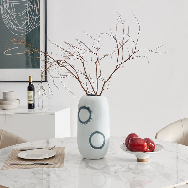 Danya B Elara Cylindrical Contemporary Matte White And Navy Oval Opening Glass Tabletop Vase