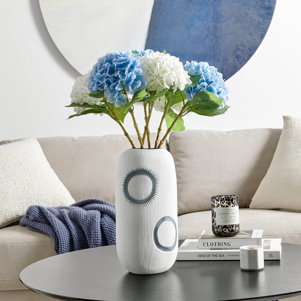 Danya B Elara Cylindrical Contemporary Matte White And Navy Oval Opening Glass Tabletop Vase