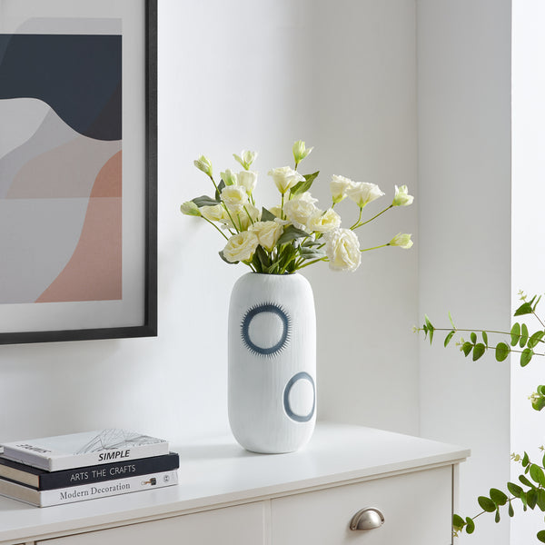 danya b Elara Cylindrical Contemporary Matte White and Navy Oval Opening Glass Tabletop Vase