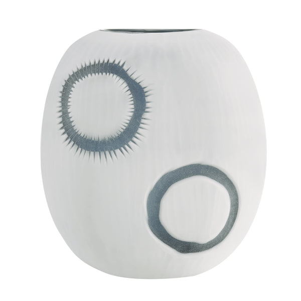 Danya B Elara Round Contemporary Matte White And Navy Oval Opening Glass Tabletop Vase