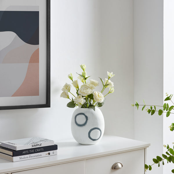 Danya B Elara Round Contemporary Matte White And Navy Oval Opening Glass Tabletop Vase