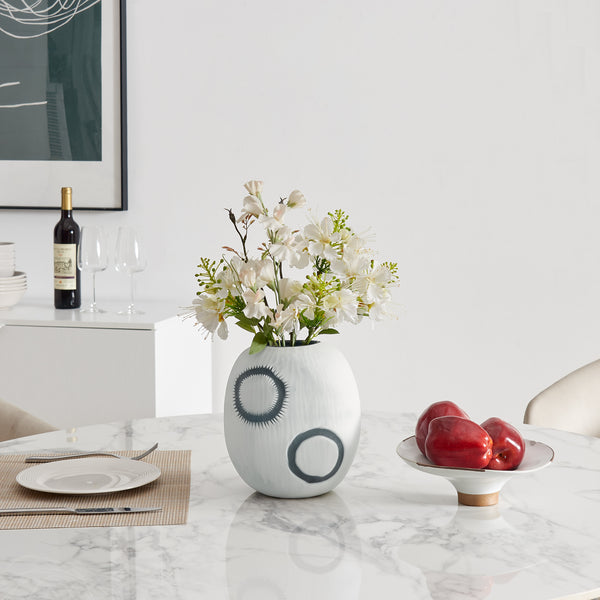 Danya B Elara Round Contemporary Matte White And Navy Oval Opening Glass Tabletop Vase