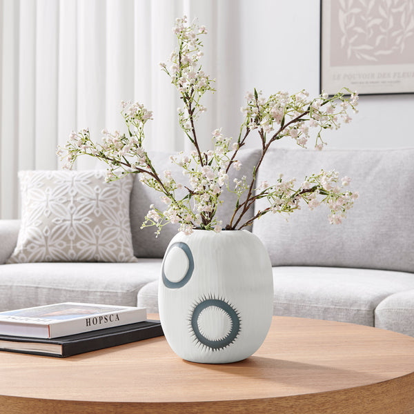 danya b Elara Round Contemporary Matte White and Navy Oval Opening Glass Tabletop Vase