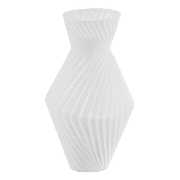 Danya B Eos Minimal White Contemporary Ribbed Angular Glass Tabletop Vase