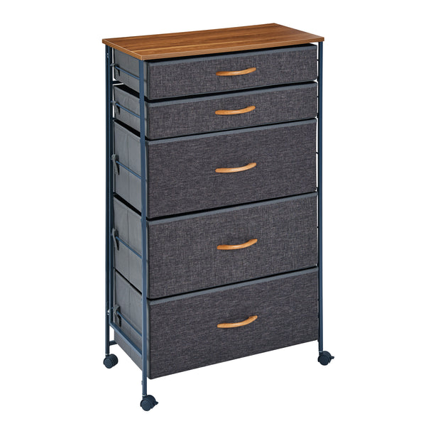 Danya B Fabric 5-Drawer Storage Dresser Chest With Steel Frame And Caster Wheels