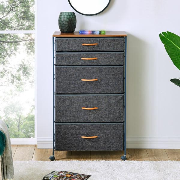 danya b Fabric 5-Drawer Storage Dresser Chest with Steel Frame and Caster Wheels