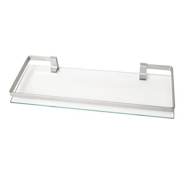 Danya B Floating Wall Mount Tempered Glass Bathroom Shelf With Brushed Chrome Rail