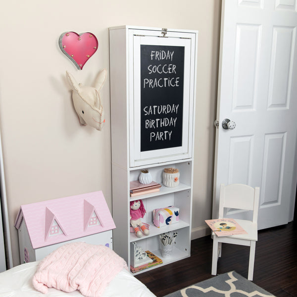 Danya B Folding Desk Bookcase Cabinet With Blackboard/Chalkboard