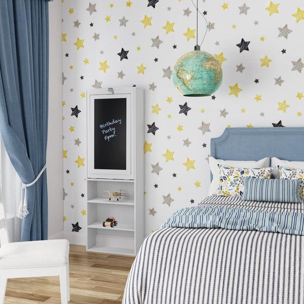 Danya B Folding Desk Bookcase Cabinet With Blackboard/Chalkboard