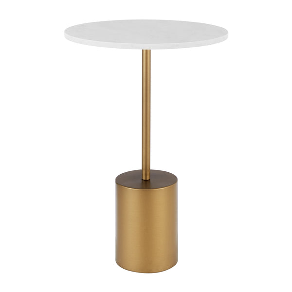 Danya B Fritz Midcentury Modern Pedestal Side Accent Table With Gold Metal Base And Genuine White Marble Stone Tabletop