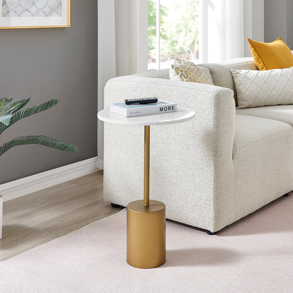 danya b Fritz Midcentury Modern Pedestal Side Accent Table with Gold Metal Base and Genuine White Marble Stone Tabletop