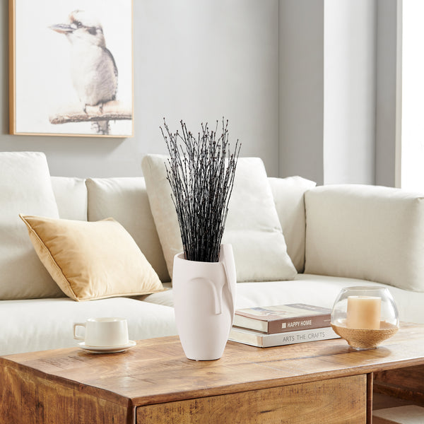 danya b Hans Ansit Cream Abstract Contemporary Face Matte Ceramic Sculpture Decorative Planter Vase