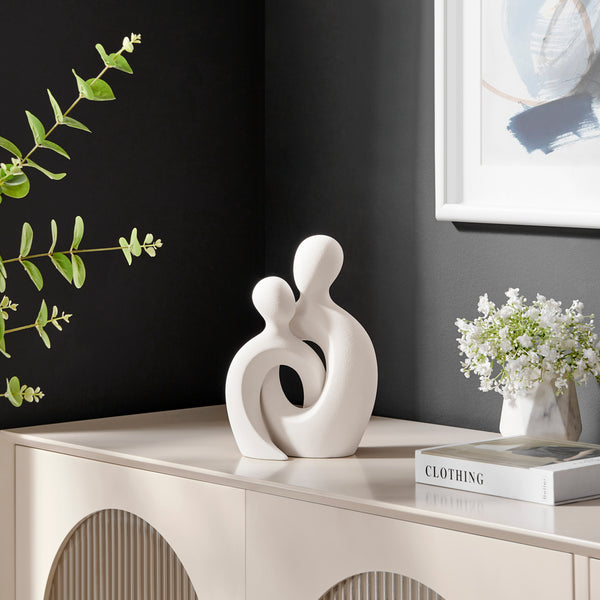 Danya B Hans Cream Abstract Intersecting Circle Tender Couple Decorative Accent Matte Ceramic Sculpture Figure