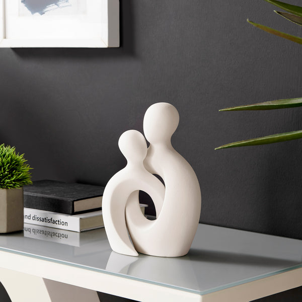 danya b Hans Cream Abstract Intersecting Circle Tender Couple Decorative Accent Matte Ceramic Sculpture Figure