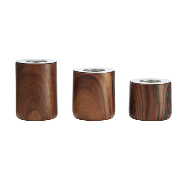 Danya B Hemming Modern Walnut Finish Three Piece Tealight Candle Holder Tabletop Decor Set