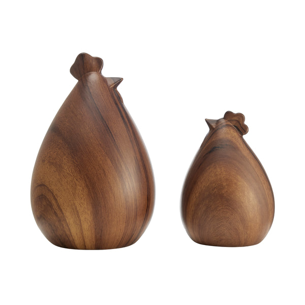 Danya B Hona Set Of 2 Modern Abstract Walnut Finish Tabletop Hen Chicken Sculpture Figures