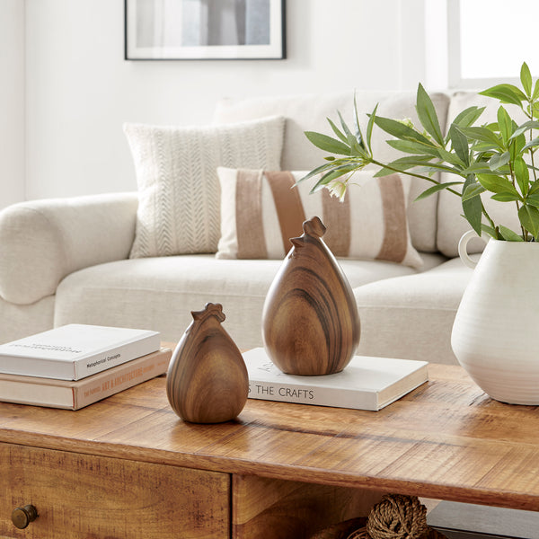 Danya B Hona Set Of 2 Modern Abstract Walnut Finish Tabletop Hen Chicken Sculpture Figures