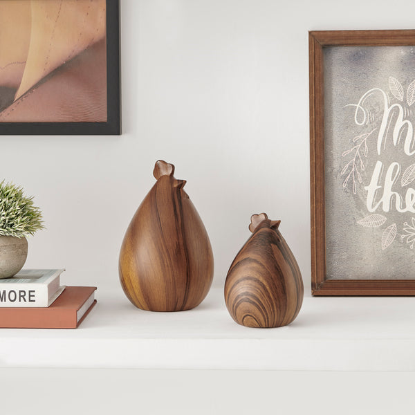 danya b Hona Set of 2 Modern Abstract Walnut Finish Tabletop Hen Chicken Sculpture Figures