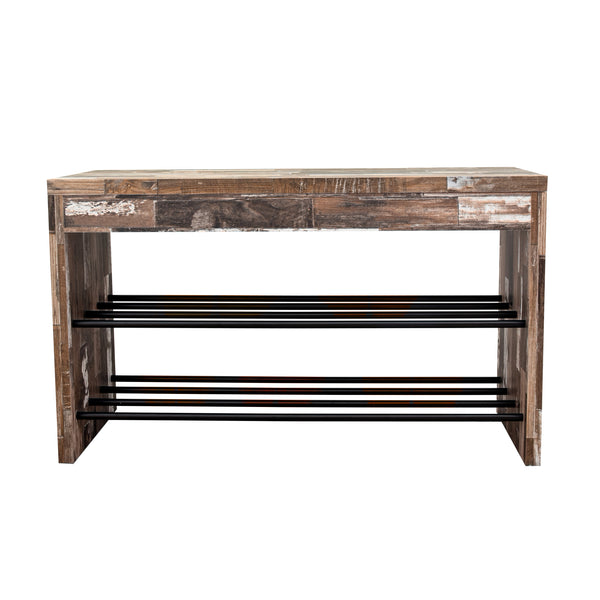 Danya B Industrial Decorative Shoe Bench In Distressed Wood Finish With Two Metal Storage Racks
