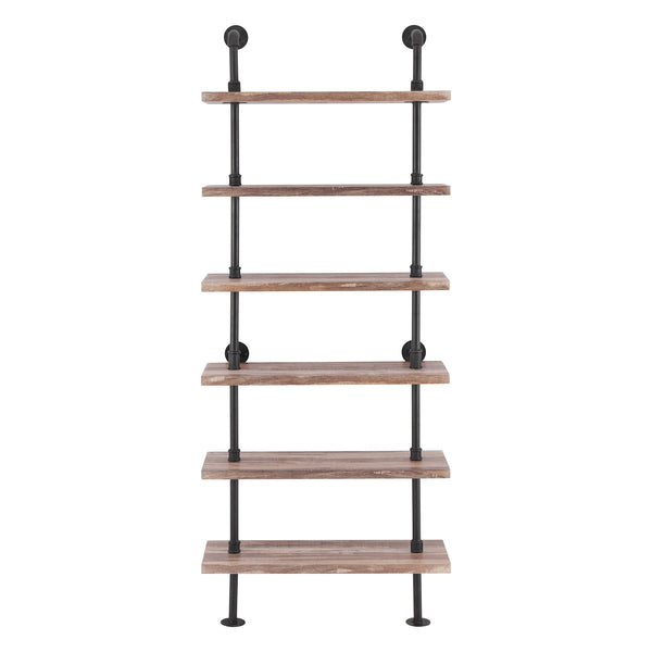 Danya B Industrial Modern Rustic 6-Tier Iron Pipe Wall Mount Ladder Shelving Unit In Distressed Wood Finish
