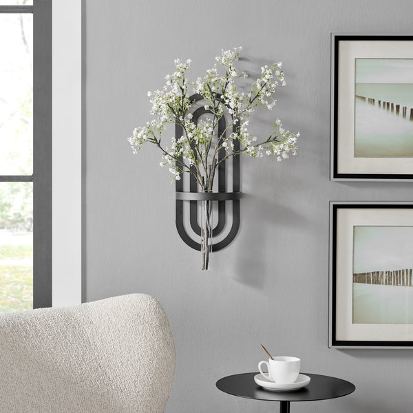 Danya B Jacob Modern Black Metal Double Oval Frame Clear Glass Wall Mounted Vase