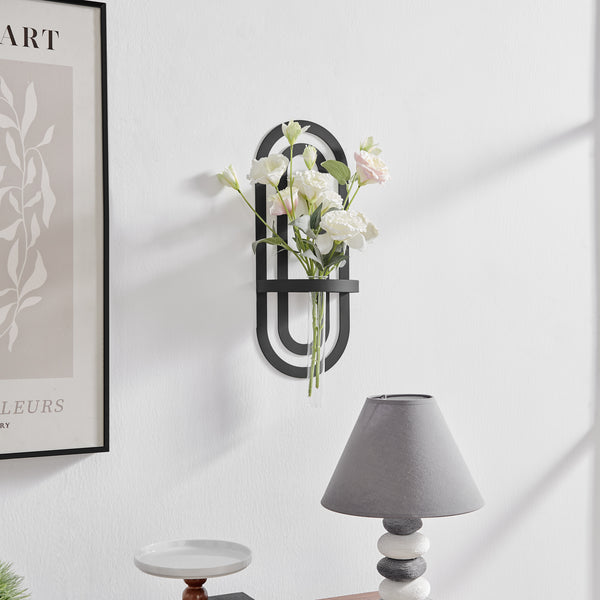 Danya B Jacob Modern Black Metal Double Oval Frame Clear Glass Wall Mounted Vase