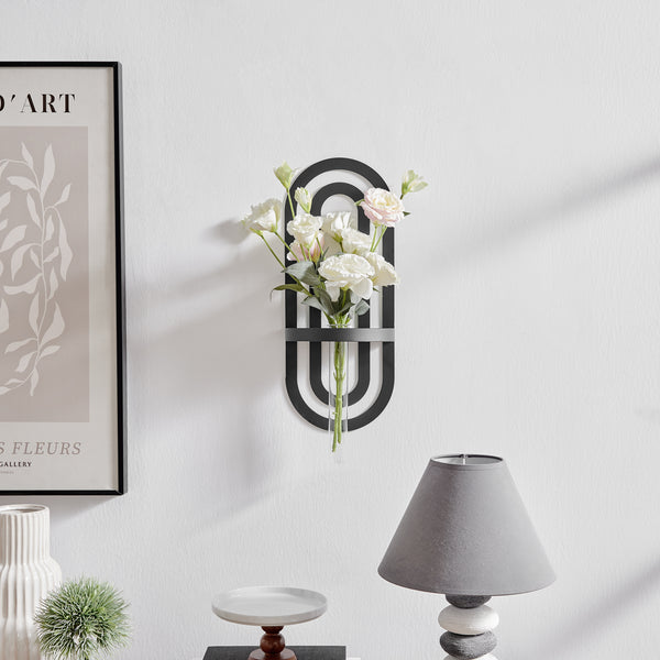 danya b Jacob Modern Black Metal Double Oval Frame Clear Glass Wall Mounted Vase