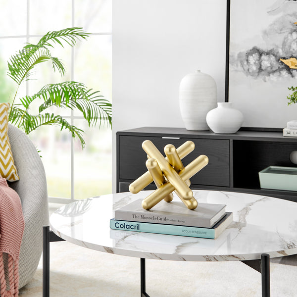 Danya B Large Abstract Gold Finish Textured Metal Geometric Sculpture