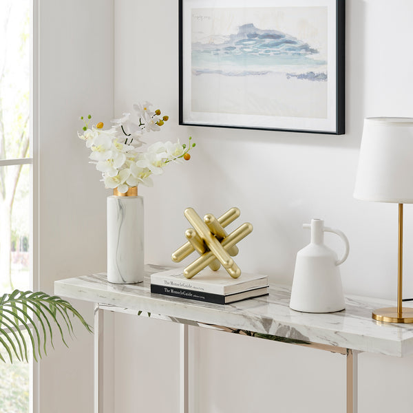 Danya B Large Abstract Gold Finish Textured Metal Geometric Sculpture