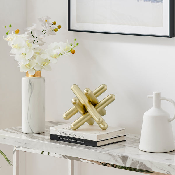 danya b Large Abstract Gold Finish Textured Metal Geometric Sculpture