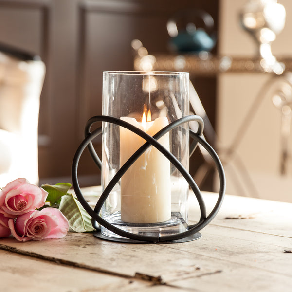 danya b Large Metal and Glass Orbits Hurricane Candleholder
