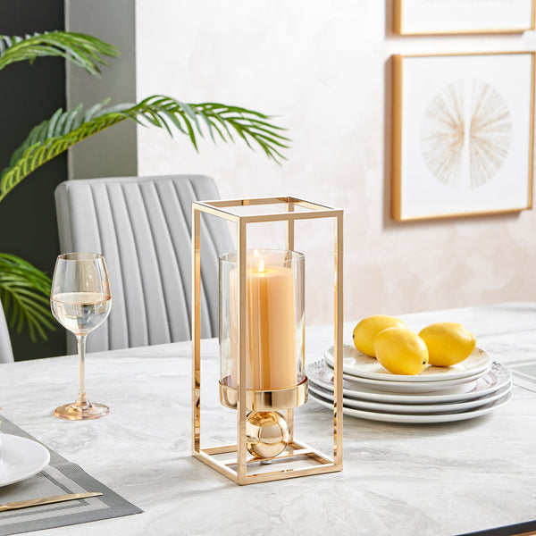 Danya B Luna Warm Gold Tinted Glass Large Hurricane Candle Holder