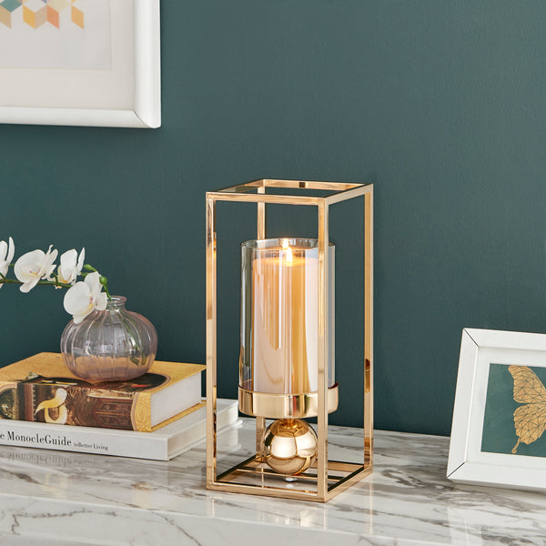 Danya B Luna Warm Gold Tinted Glass Large Hurricane Candle Holder