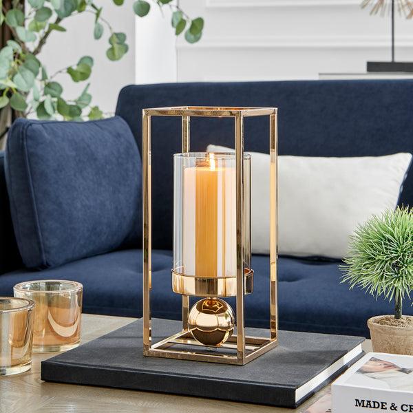 danya b Luna Warm Gold Tinted Glass Large Hurricane Candle Holder
