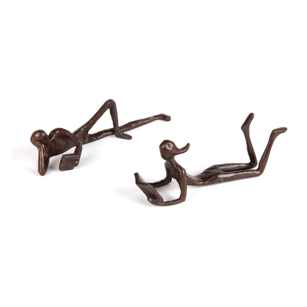 Danya B Man And Woman Leisurely Reading A Book Bronze Sculptures Metal Shelf Décor (2 Piece Set)