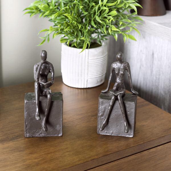 Danya B Man And Woman Reading On A Block Cast Iron Bookend Set