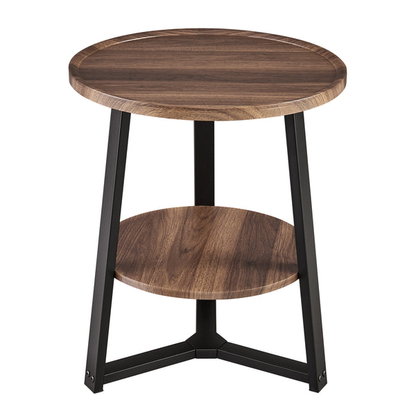 Danya B Mason Round 2-Tier Side Accent Table With Raised Lip Edge Tabletop And Mid-century Modern Crossed Metal Bold Pedestal Legs