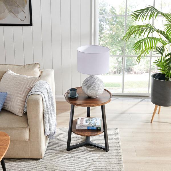 Danya B Mason Round 2-Tier Side Accent Table With Raised Lip Edge Tabletop And Mid-century Modern Crossed Metal Bold Pedestal Legs