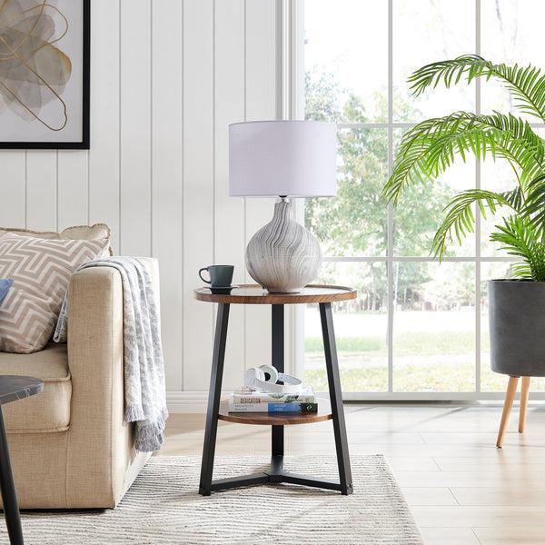 danya b Mason Round 2-Tier Side Accent Table with Raised Lip Edge Tabletop and Mid-century Modern Crossed Metal Bold Pedestal Legs