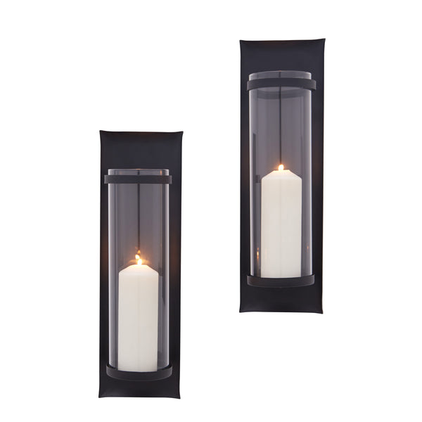 Danya B Metal Pillar Candle Sconces With Glass Inserts A Wrought Iron Rectangle Wall Accent (Set Of 2)