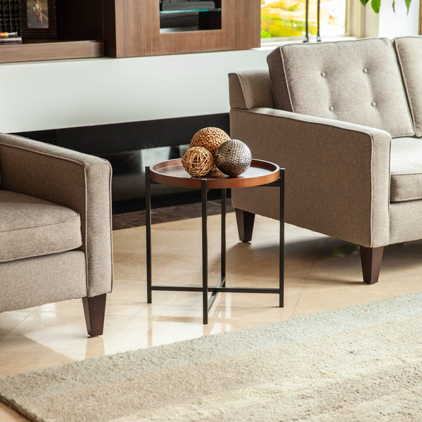 danya b Mid-century Modern Round Side Table with Removable Wood Tray