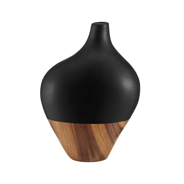 Danya B Milo Canteen Asymmetrical Modern Two Tone Tabletop Vase - Black And Walnut