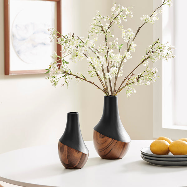Danya B Milo Kalbas 2 Piece Gourd Modern Two Tone Tabletop Vase Set - Black And Walnut