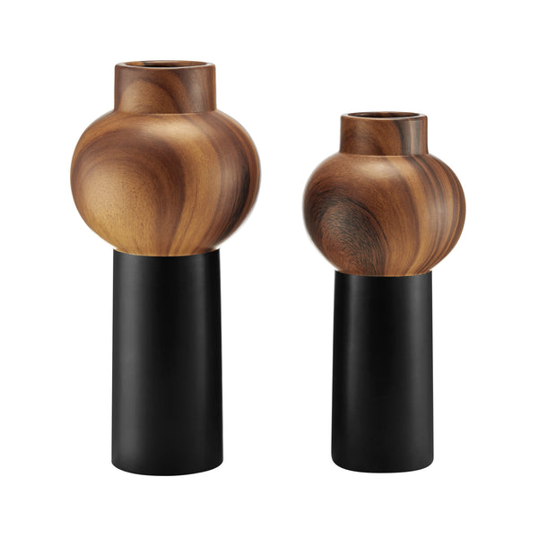 Danya B Milo Slickpin 2 Piece Modern Two Tone Tabletop Vase Set - Black And Walnut