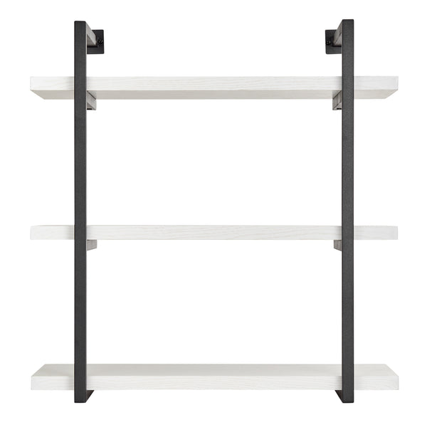 Danya B Modern 3-Tier Hanging Bracket Wall Shelves In Black Metal And White Birch Finish