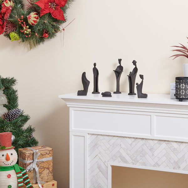 Danya B Modern 9-Inch Cast Iron Nativity Sculpture Set (6 Figures)