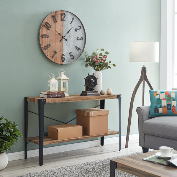 danya b Modern Industrial Console Table in Distressed Wood Finish with Metal